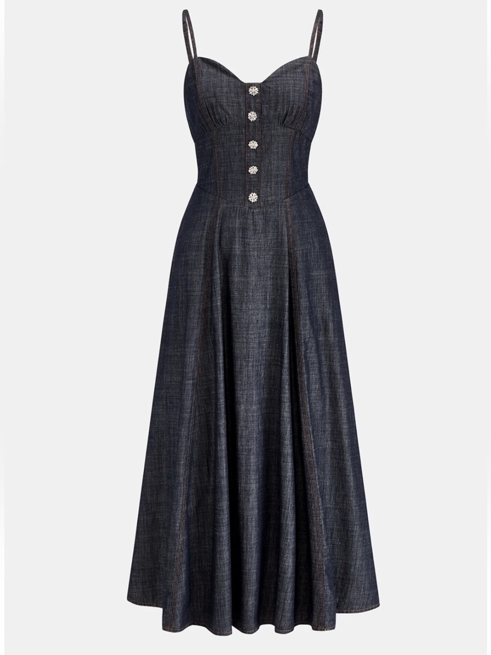 Commense Cotton/Linen Dark Denim Midi Dress with Button Front Small - Picture 2 of 5